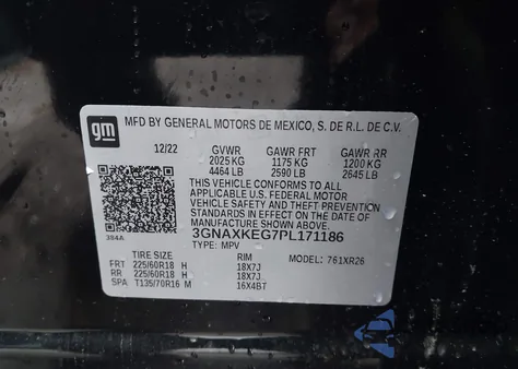 2023 Chevrolet Equinox Fwd Lt z USA, uszkodzony, nr VIN 3GNAXKEG7PL171186